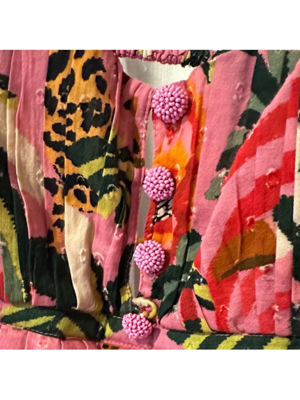 🐅Farm Rio for Anthropologie Pink Forest Print Midi Open Back Summer Dress Large - Picture 7 of 11